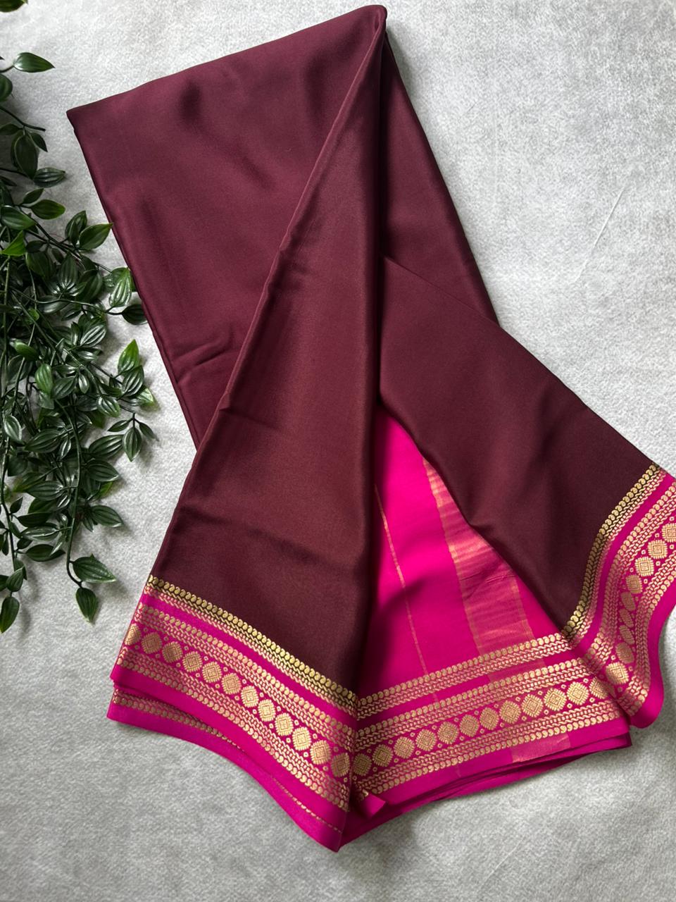 Brown Pure Mysore Crepe Silk Saree 106