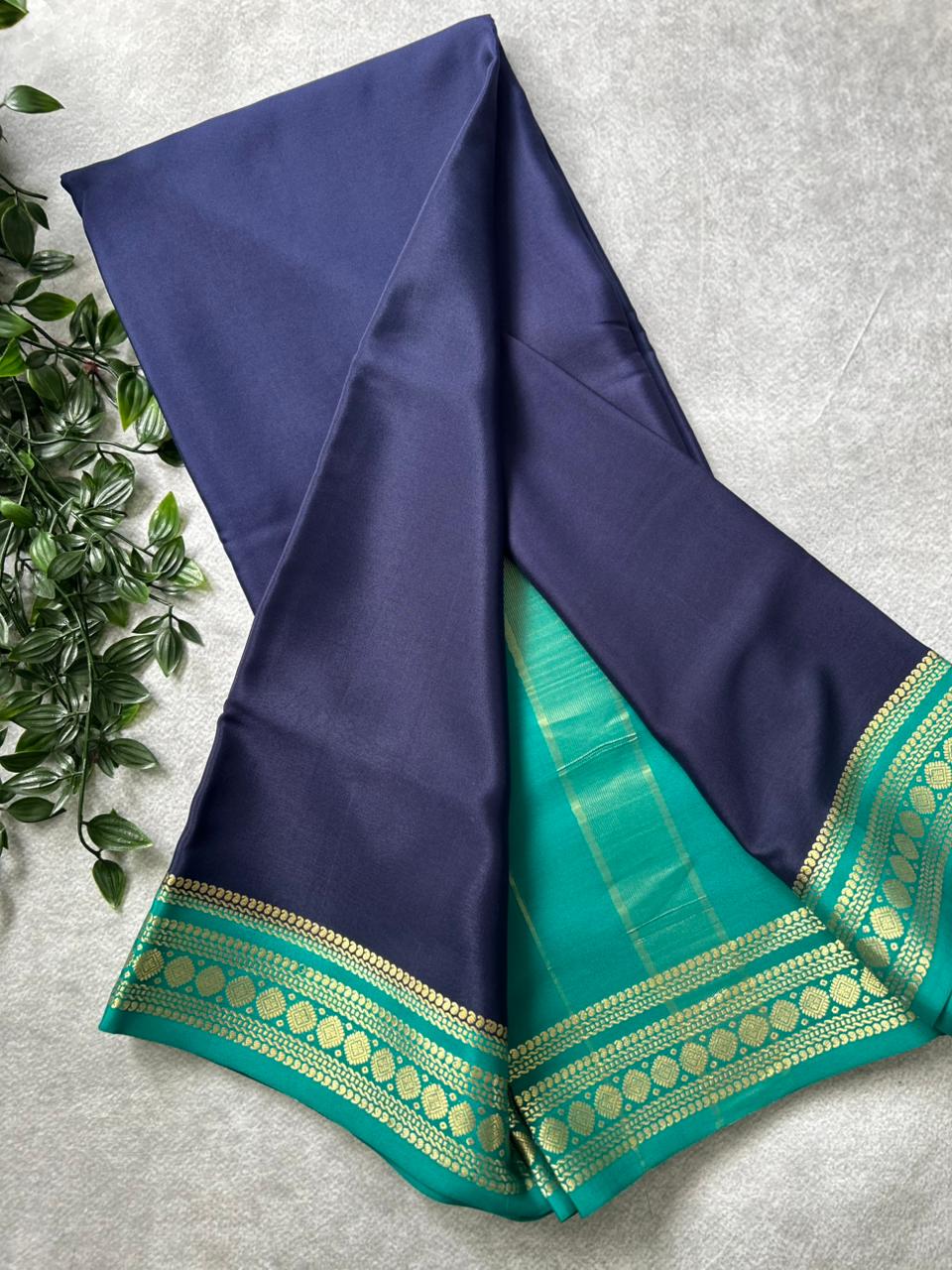 Navy Blue Pure Mysore Crepe Silk Saree 106