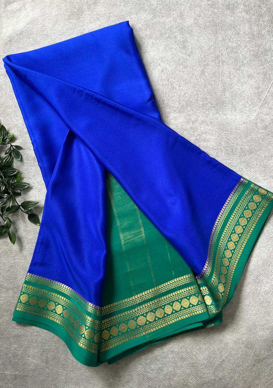 Blue Pure Mysore Crepe Silk Saree 106