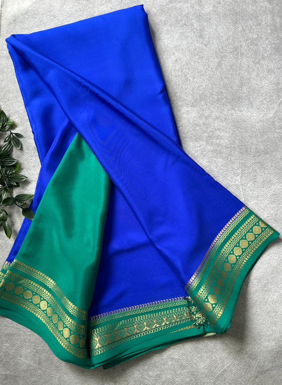 Blue Pure Mysore Crepe Silk Saree 106