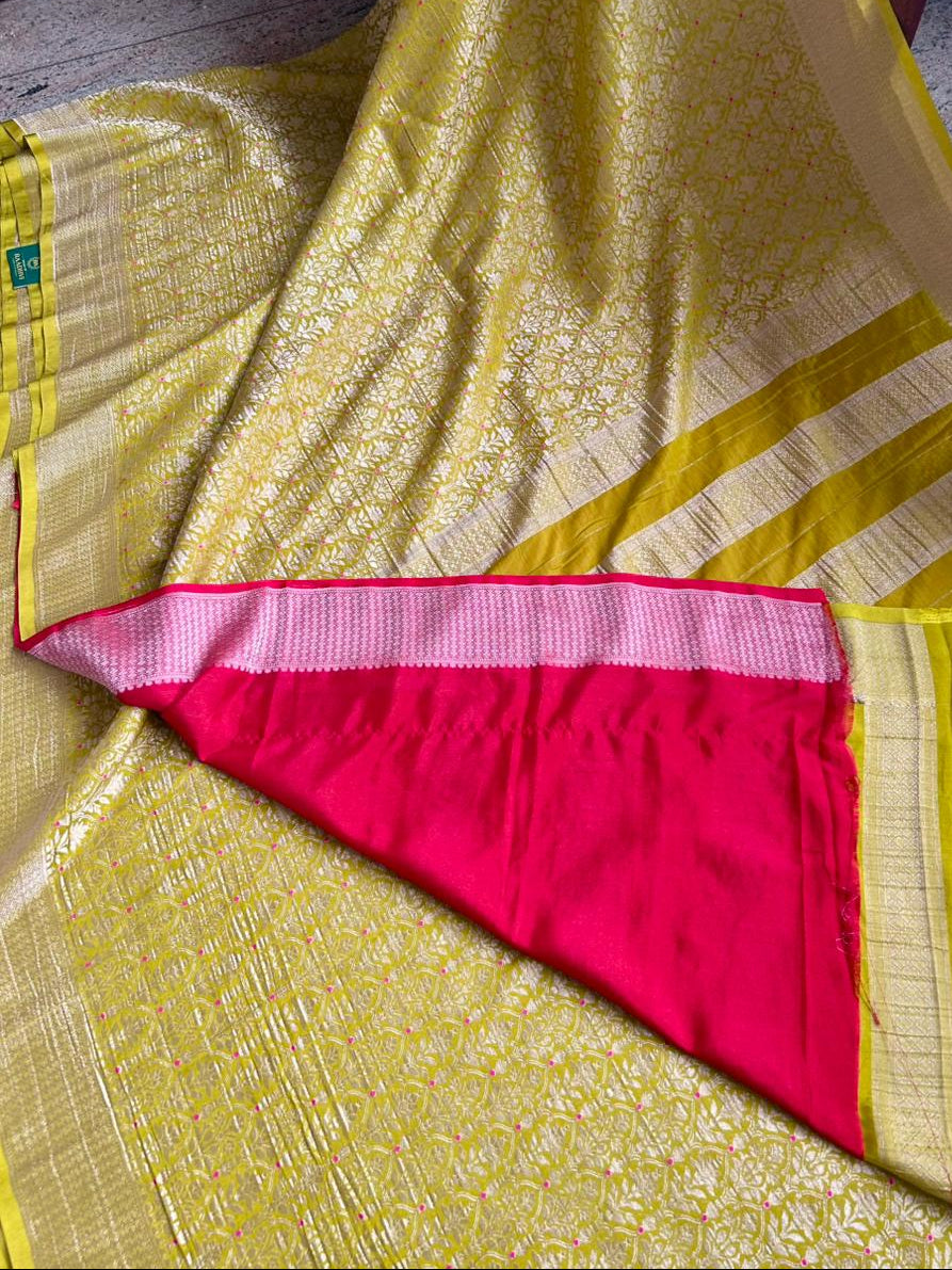 Yellow Brocade Semi Georgette Saree BSG106