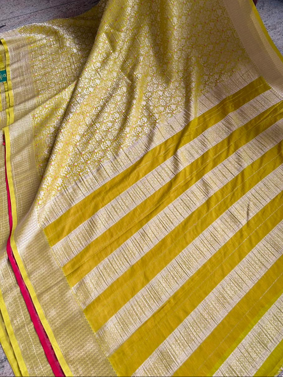 Yellow Brocade Semi Georgette Saree BSG106