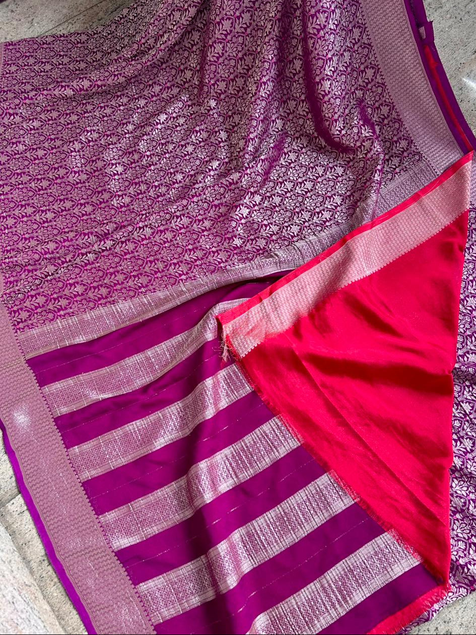 Wine Brocade Semi Georgette Saree BSG106