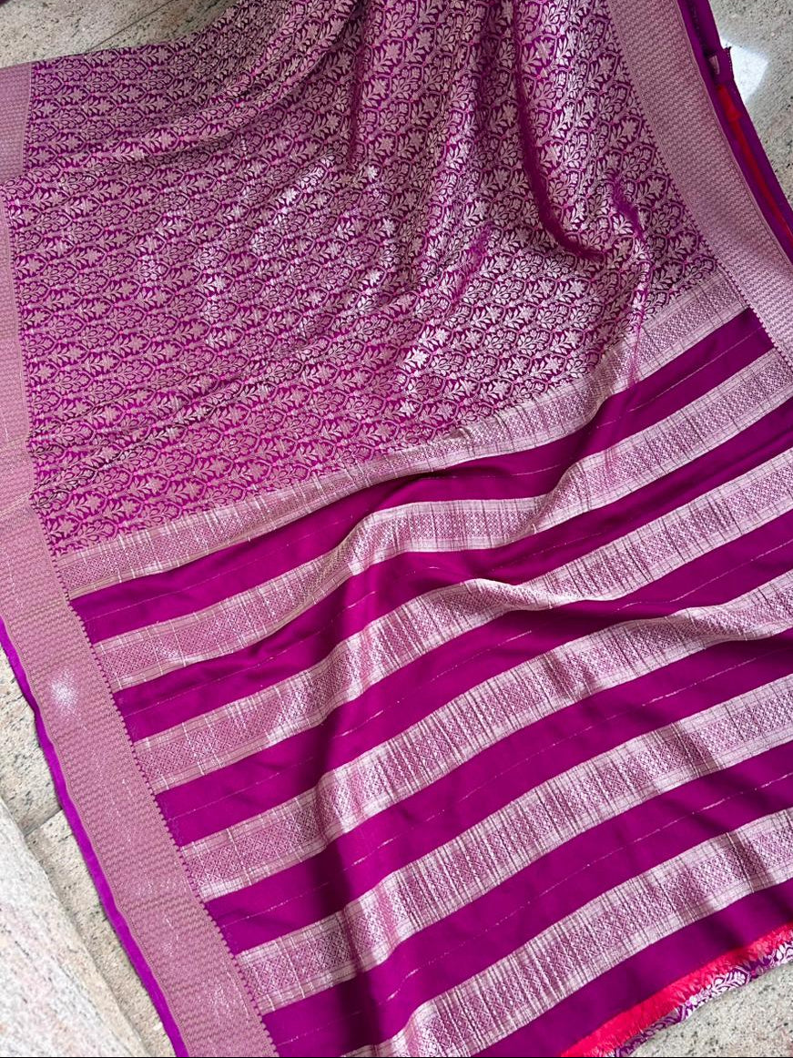 Wine Brocade Semi Georgette Saree BSG106