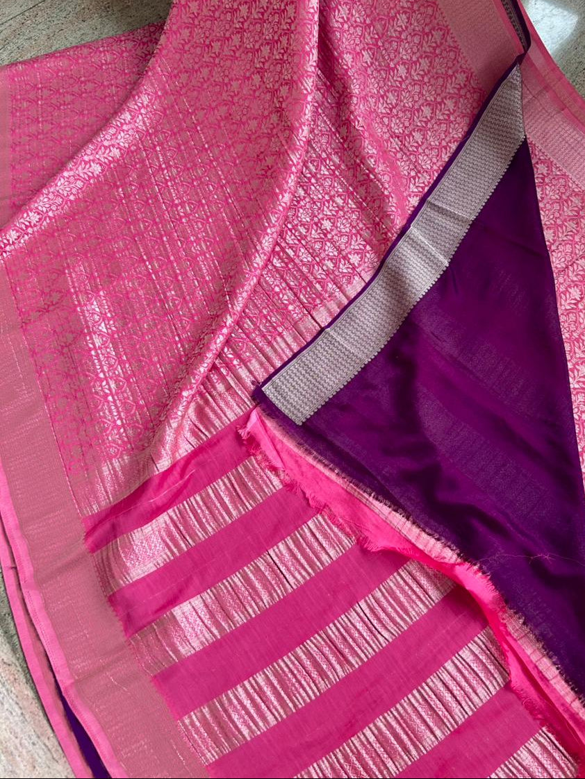 Pink Brocade Semi Georgette Saree BSG106