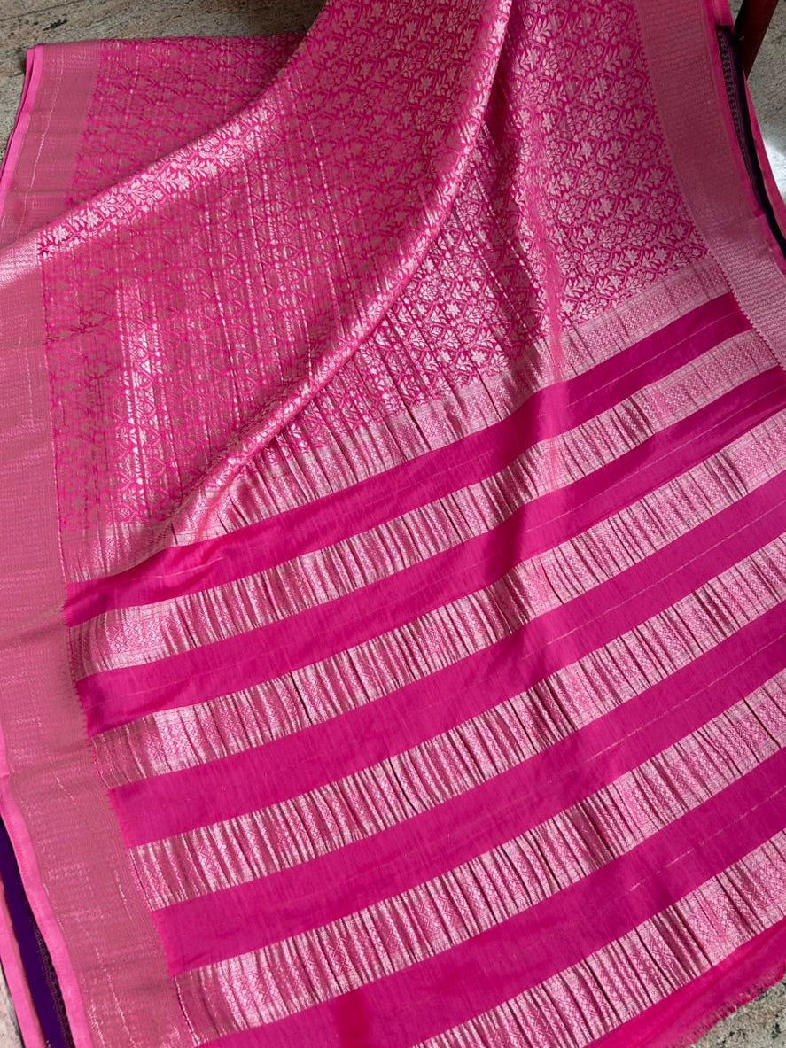 Pink Brocade Semi Georgette Saree BSG106