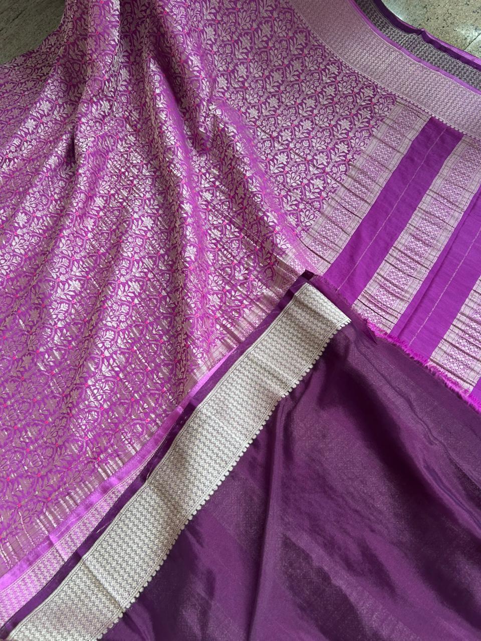 Light Purple Brocade Semi Georgette Saree BSG106