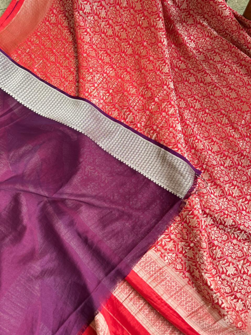 Red Brocade Semi Georgette Saree BSG106