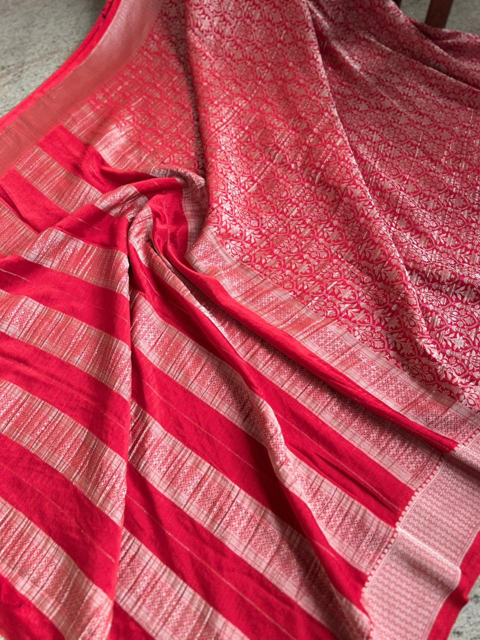 Red Brocade Semi Georgette Saree BSG106