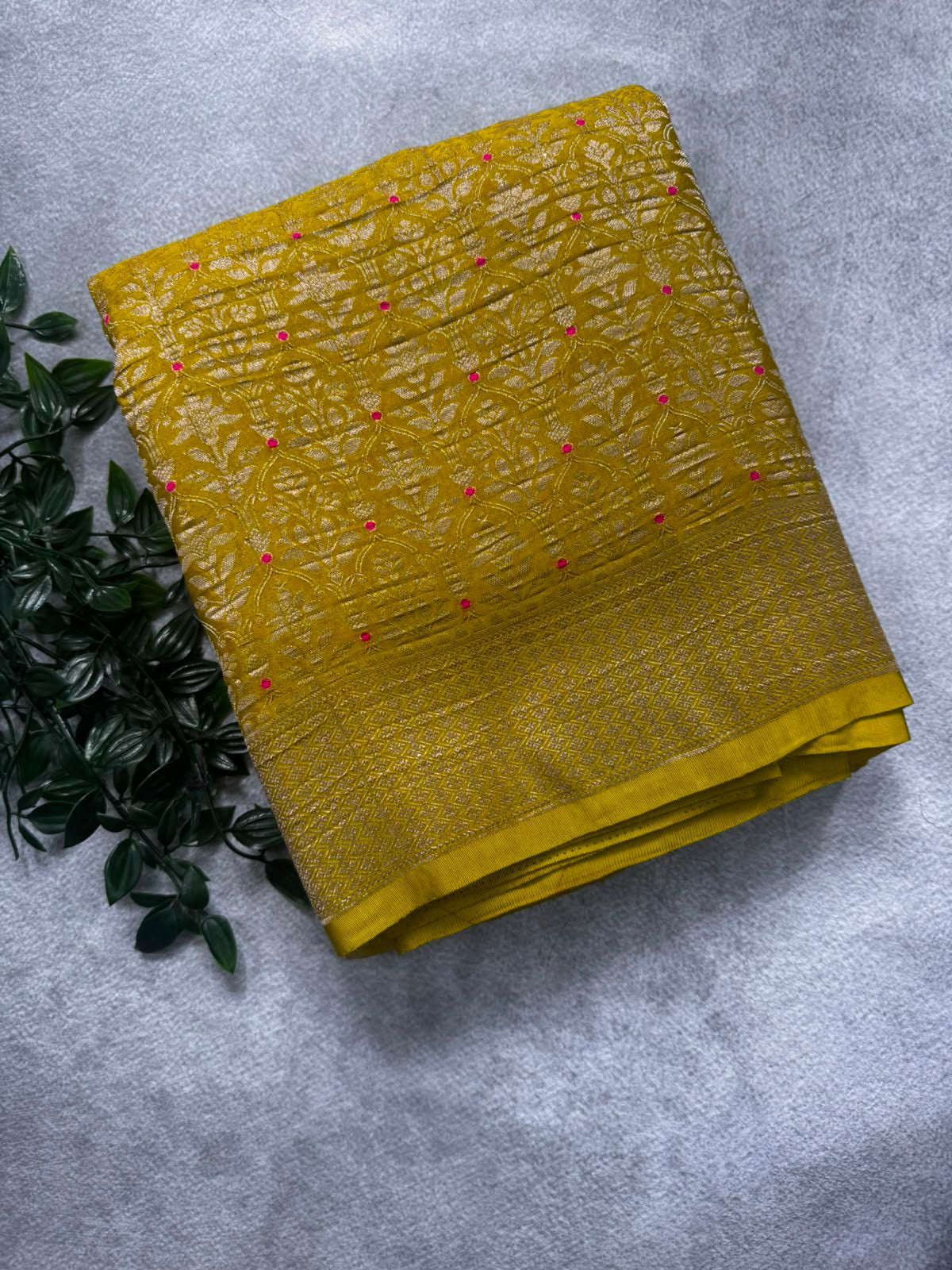 Yellow Brocade Semi Georgette Saree BSG106