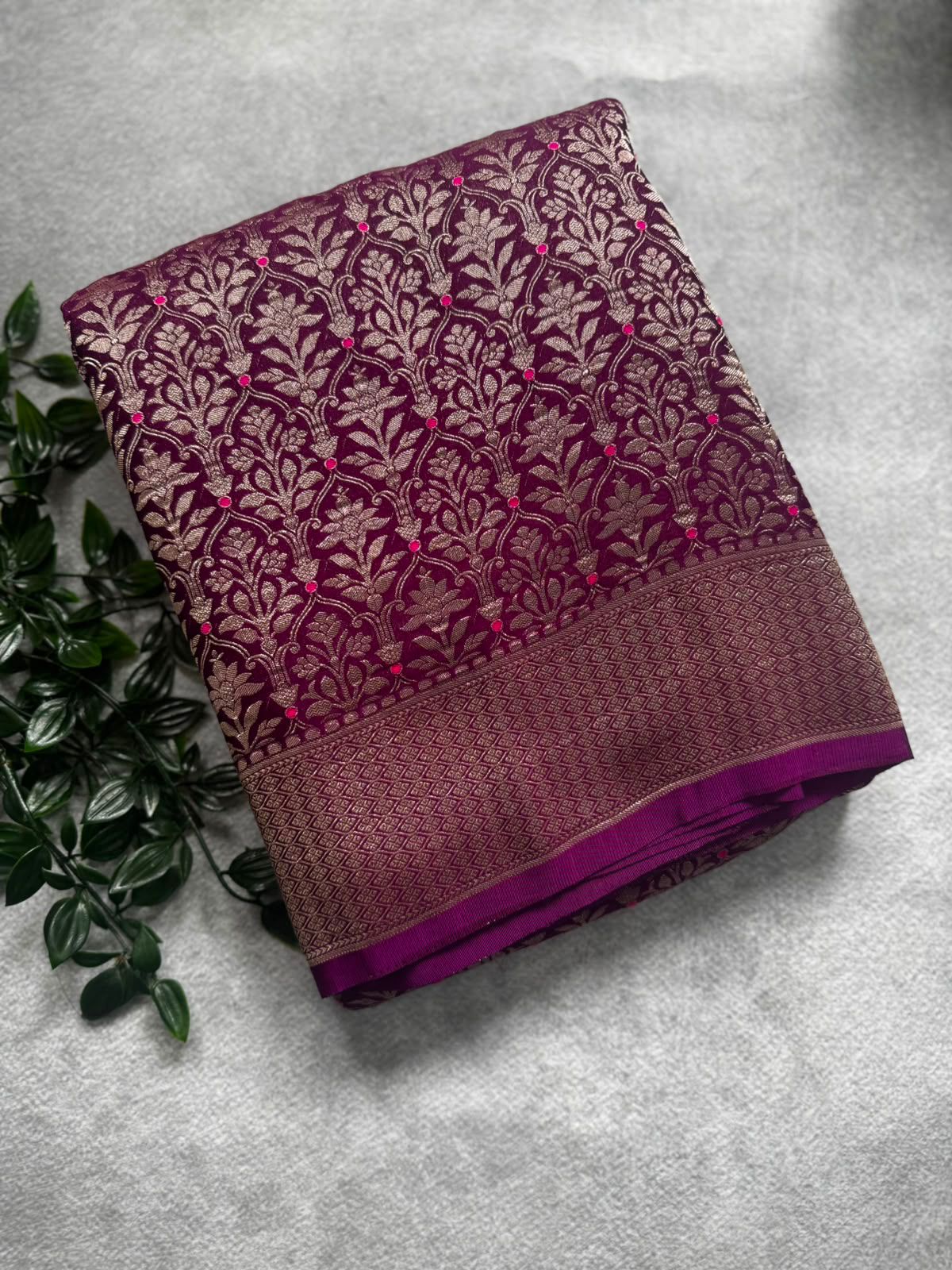 Wine Brocade Semi Georgette Saree BSG106