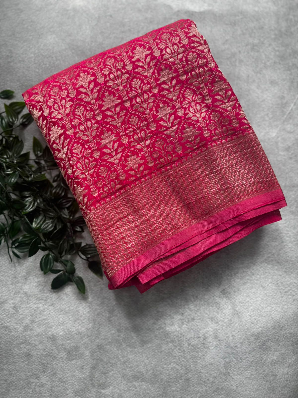 Pink Brocade Semi Georgette Saree BSG106