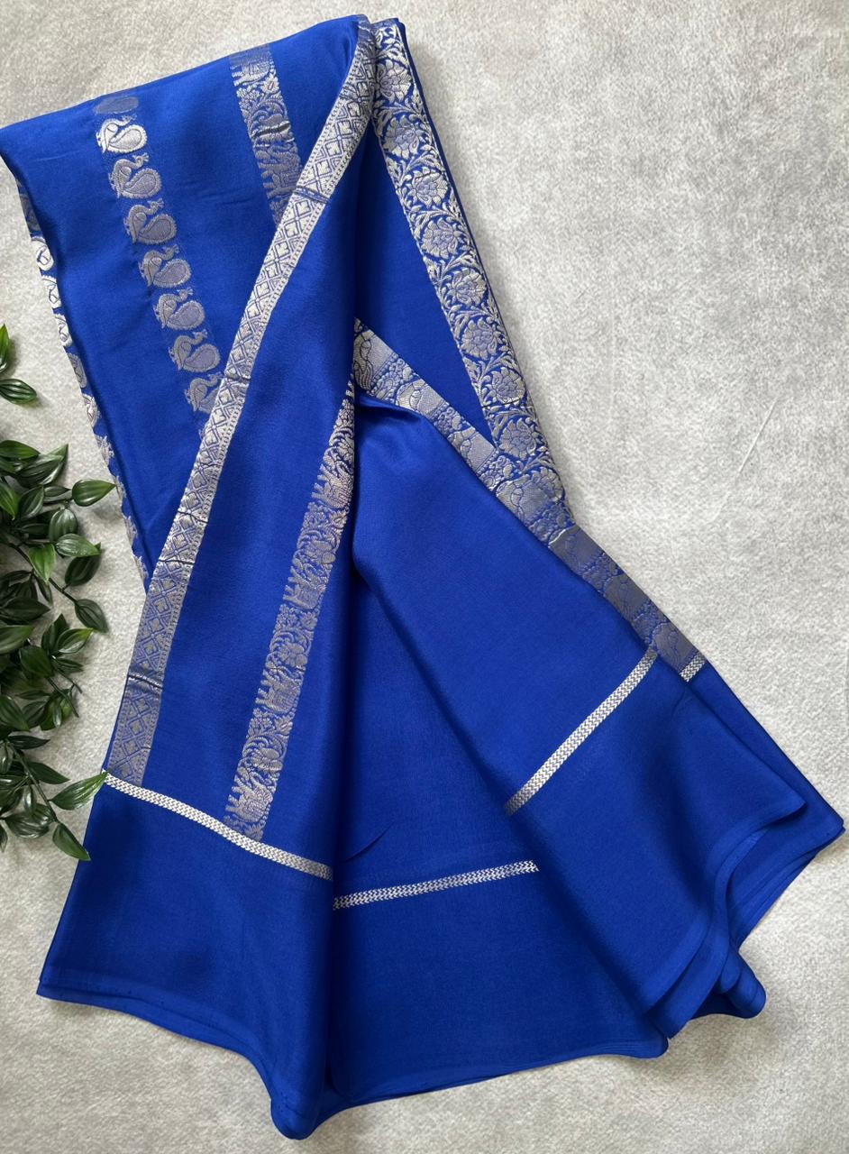 Blue Nita Ambani 106 Pure Mysore Crepe Silk Saree