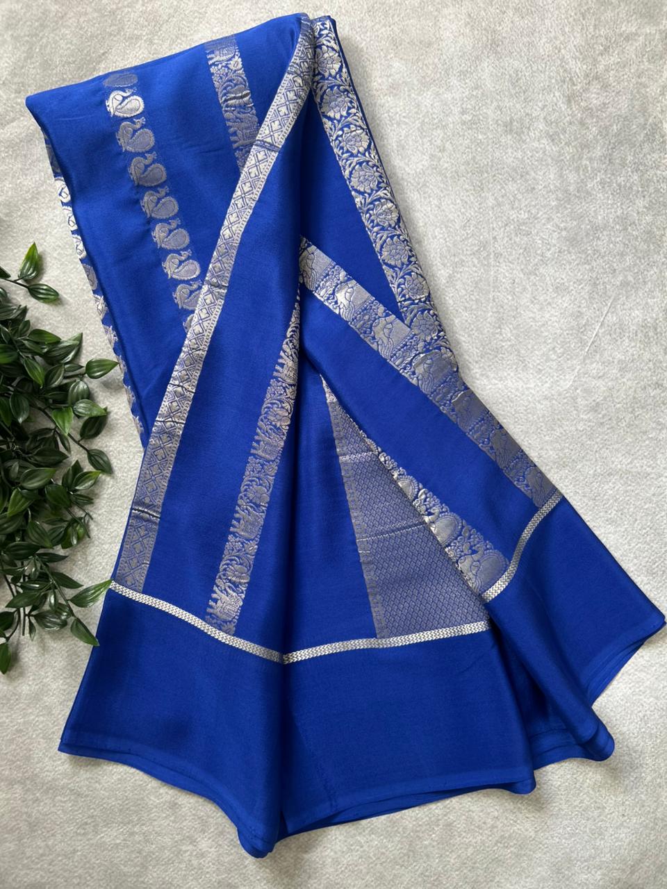 Blue Nita Ambani 106 Pure Mysore Crepe Silk Saree