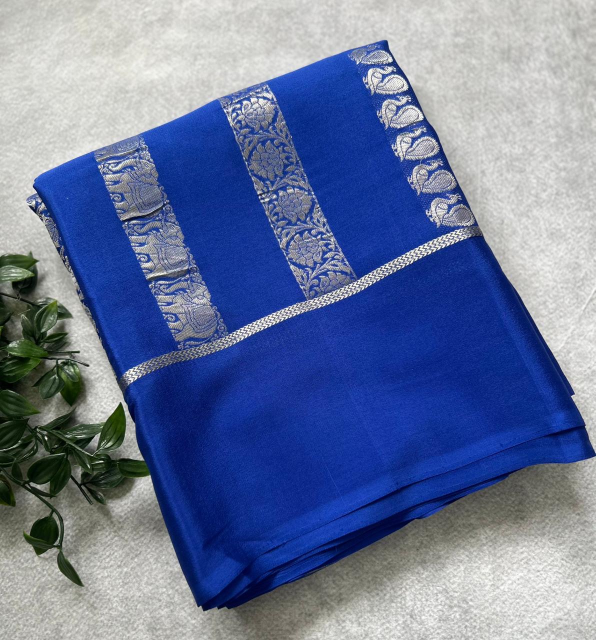 Blue Nita Ambani 106 Pure Mysore Crepe Silk Saree