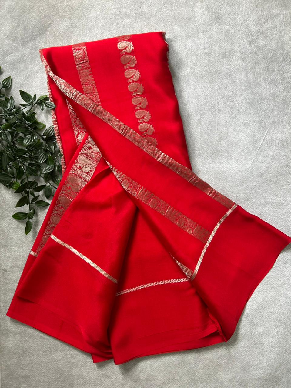Red Nita Ambani 106 Pure Mysore Crepe Silk Saree