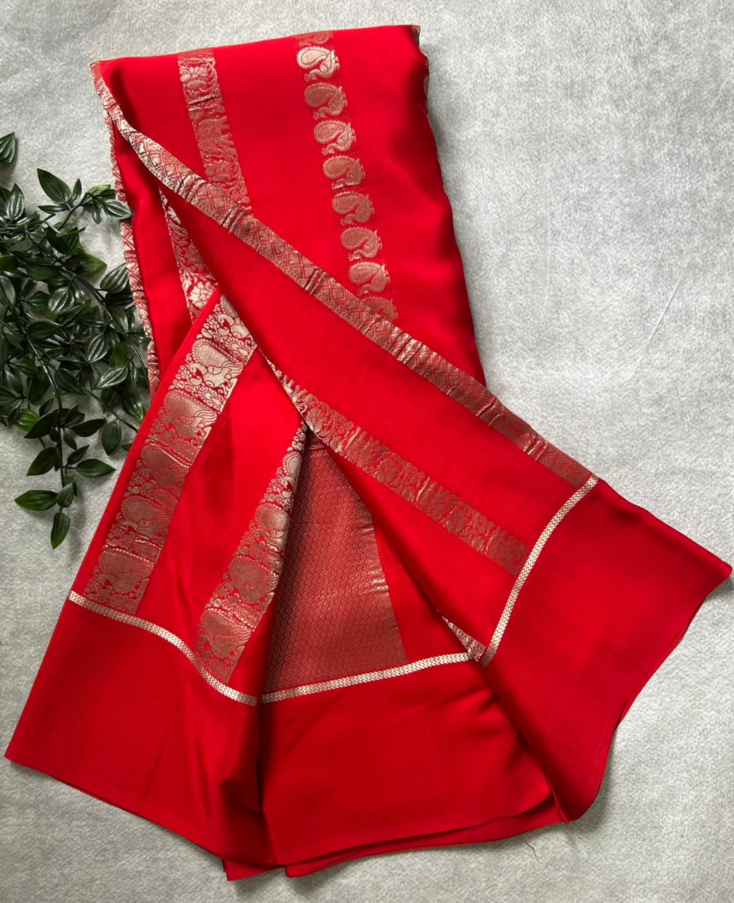 Red Nita Ambani 106 Pure Mysore Crepe Silk Saree