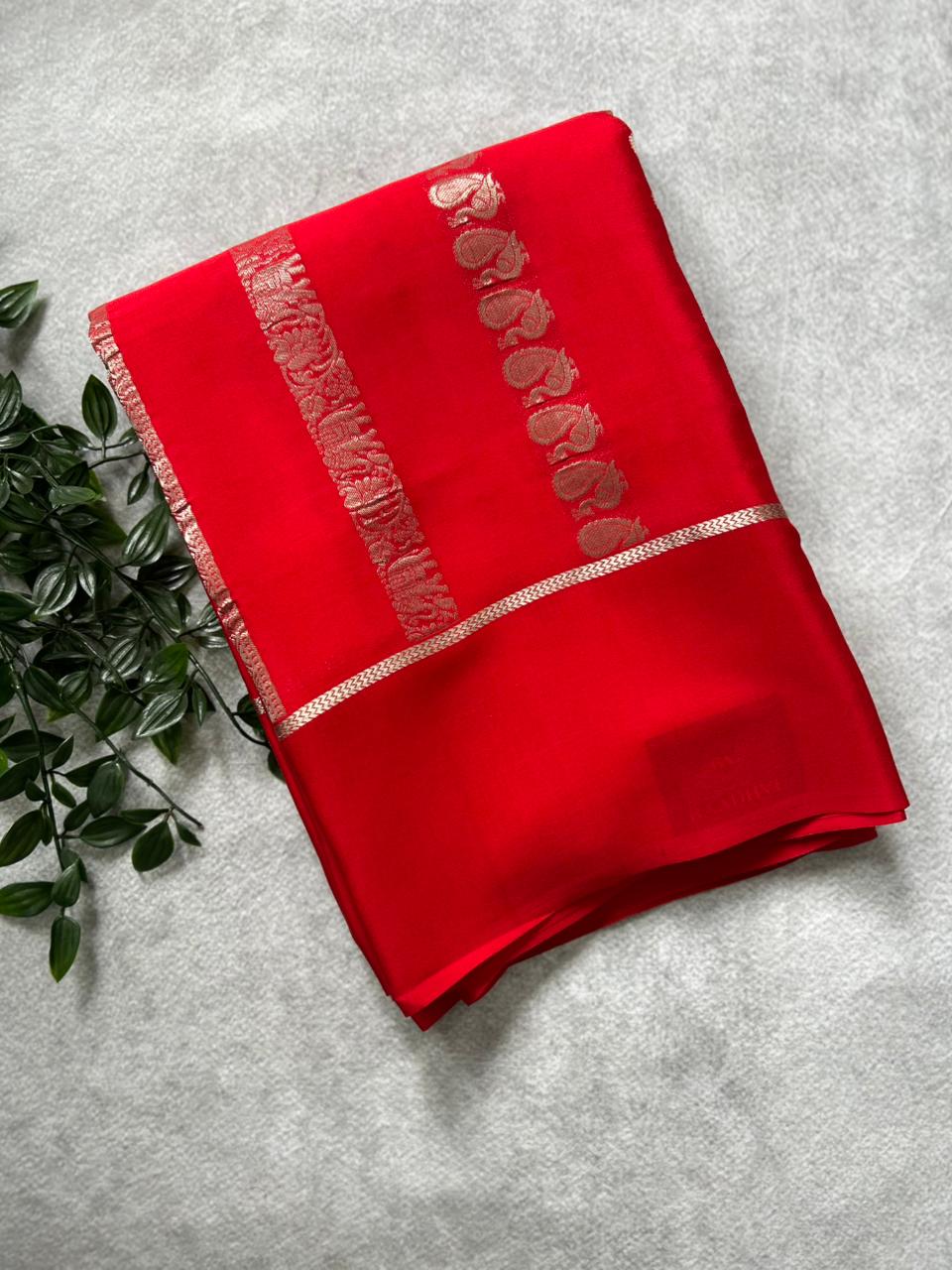 Red Nita Ambani 106 Pure Mysore Crepe Silk Saree