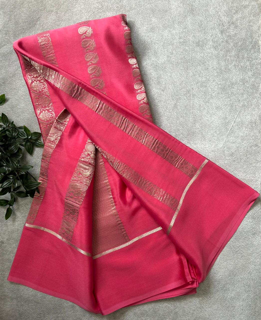 Pink Nita Ambani 106 Pure Mysore Crepe Silk Saree