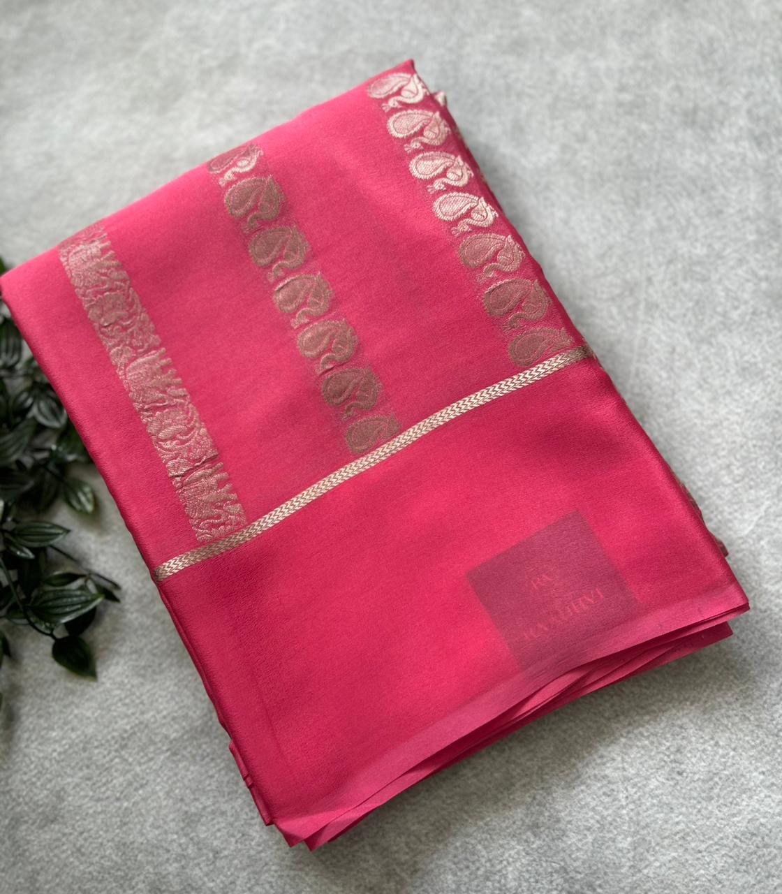 Pink Nita Ambani 106 Pure Mysore Crepe Silk Saree