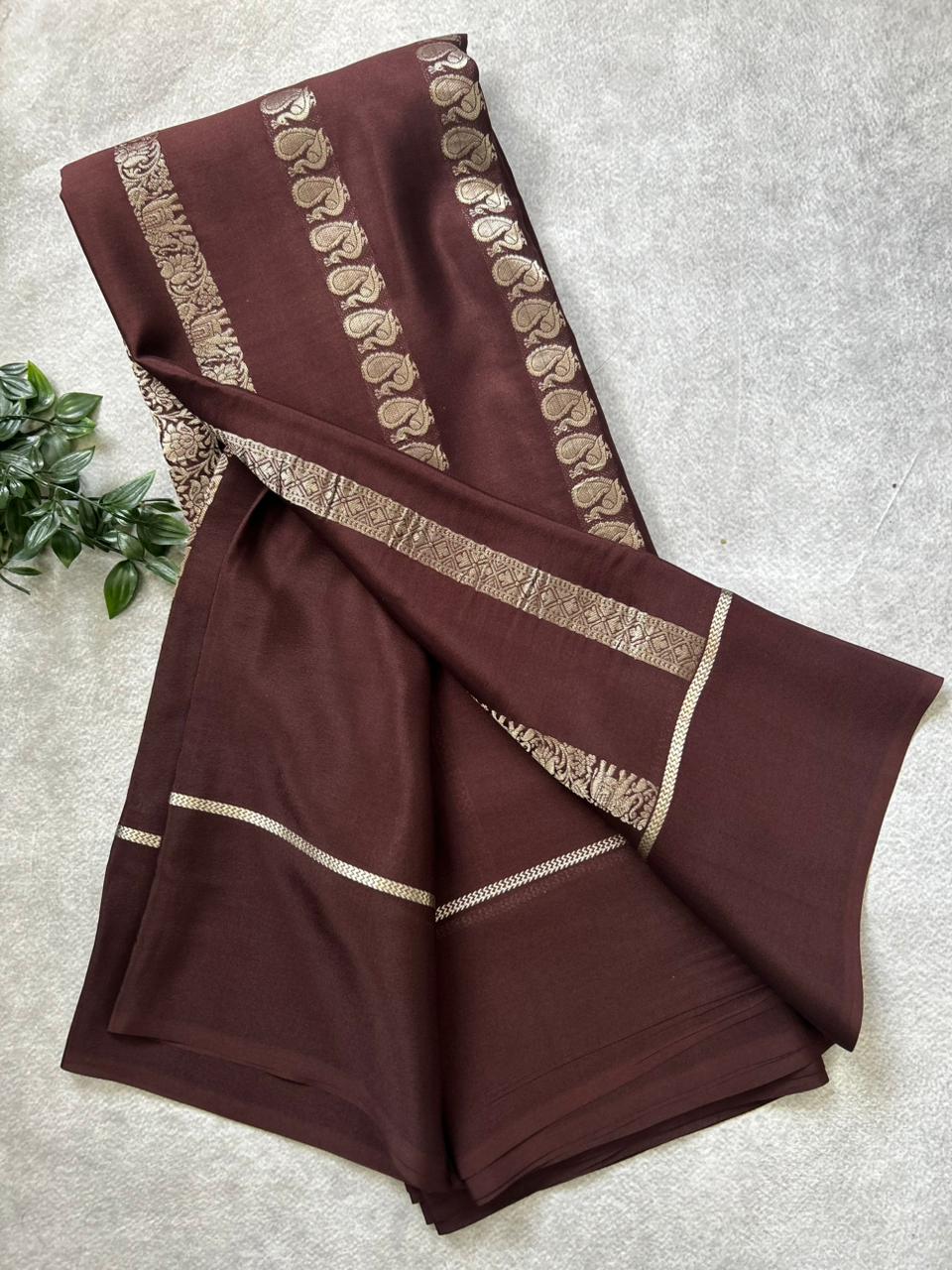 Brown Nita Ambani 106 Pure Mysore Crepe Silk Saree