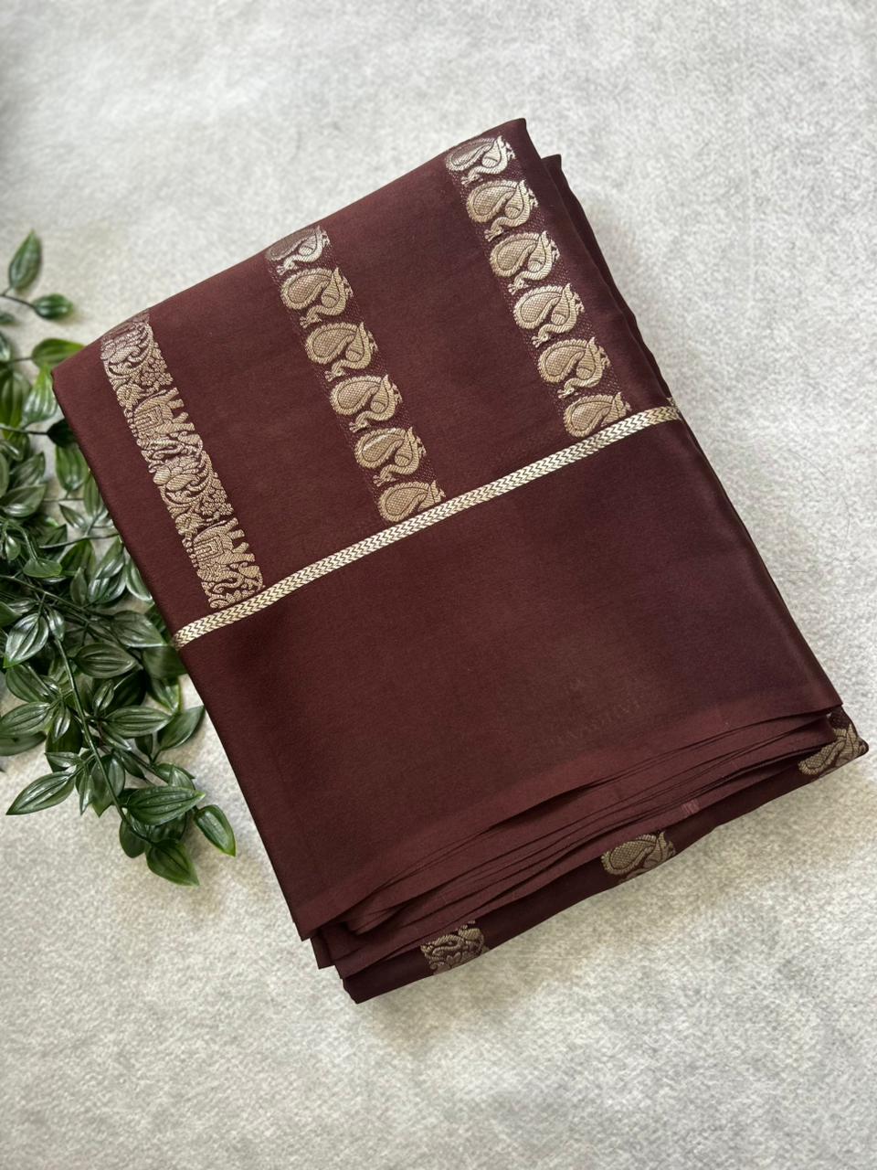 Brown Nita Ambani 106 Pure Mysore Crepe Silk Saree