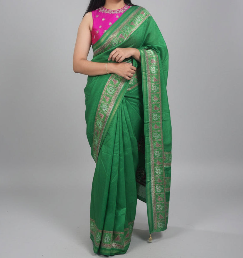 Green n  pink patola dola crepe 106 saree