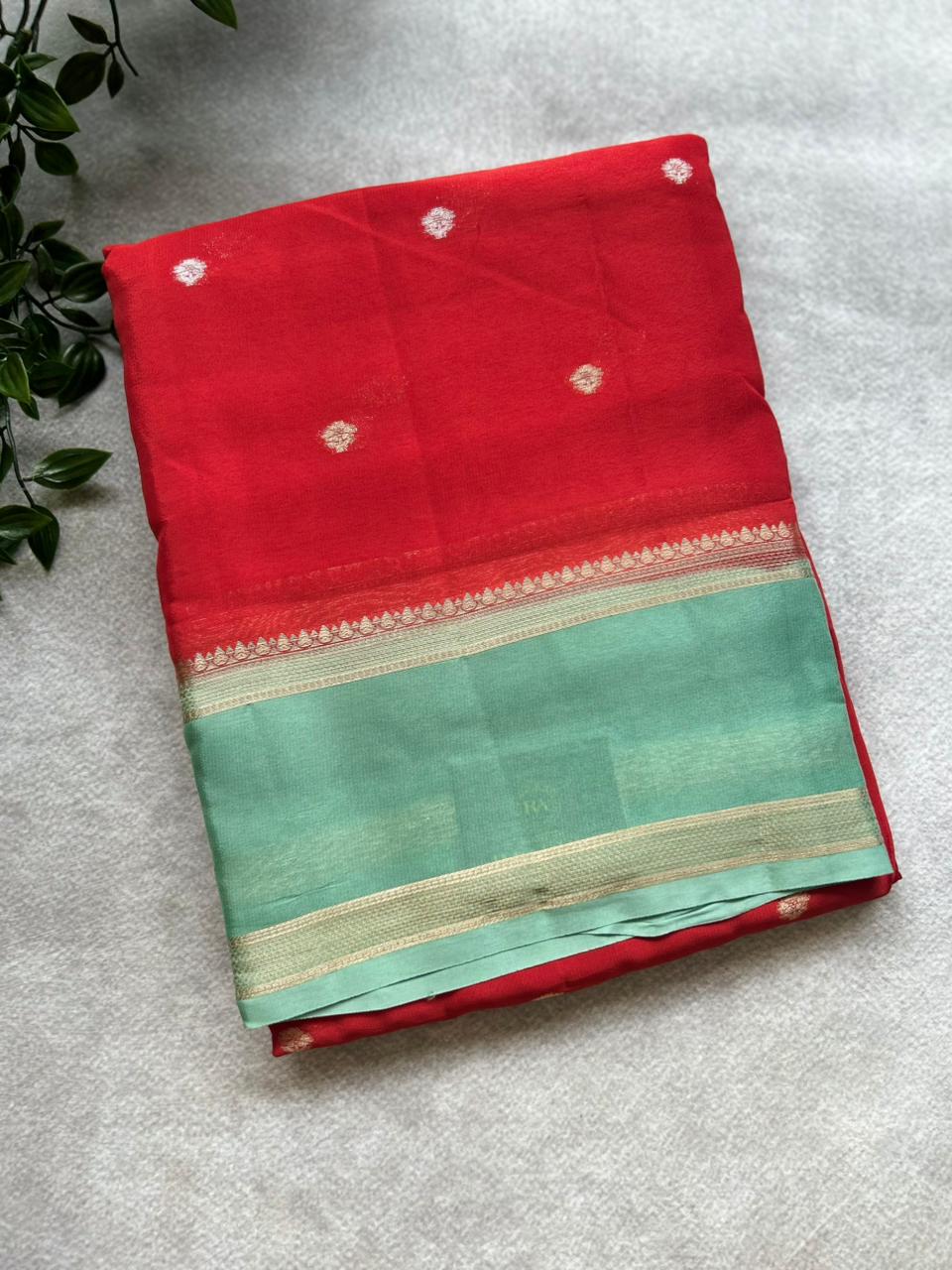 Red semi crepe Saree  SC106