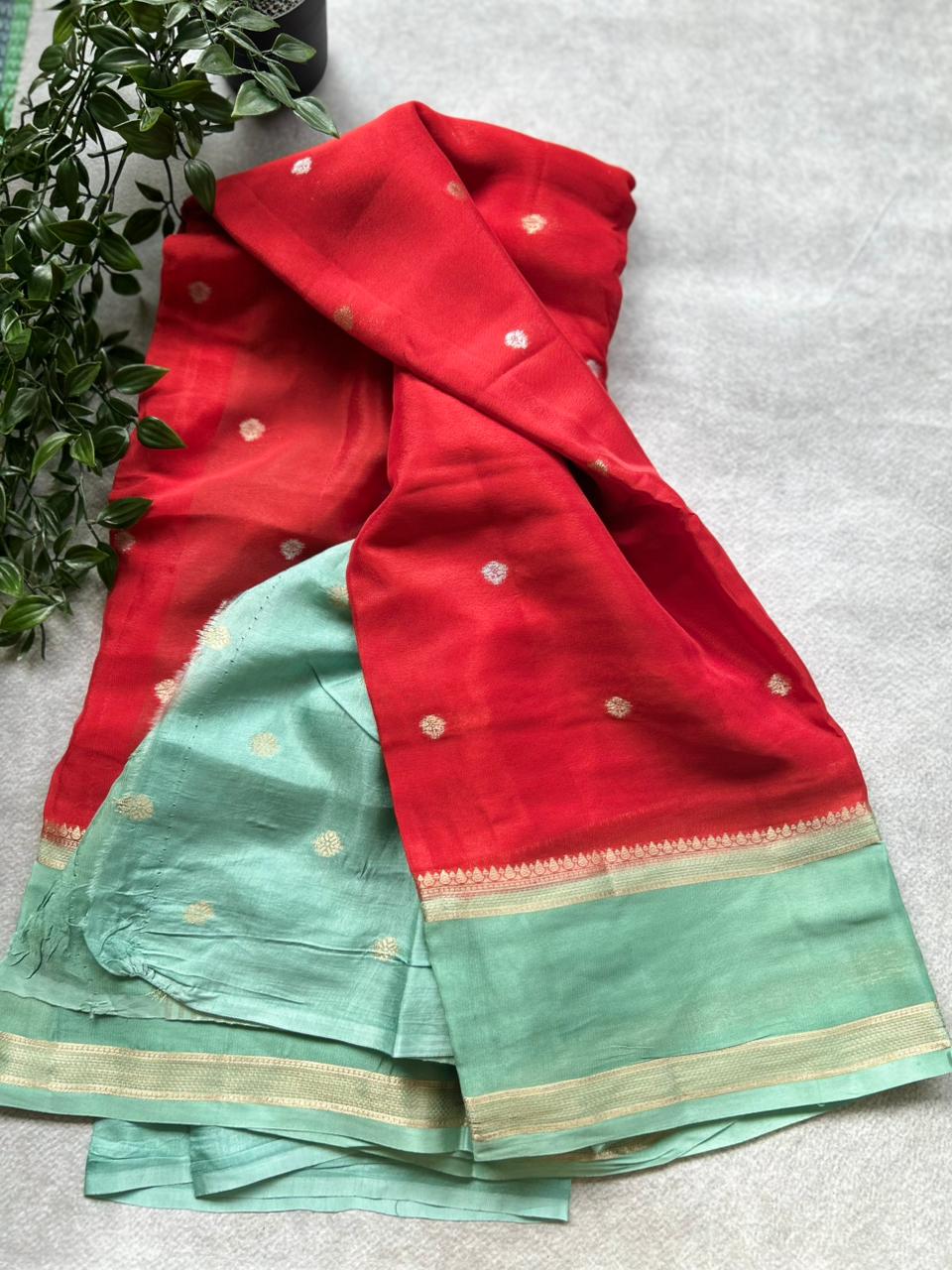 Red semi crepe Saree  SC106