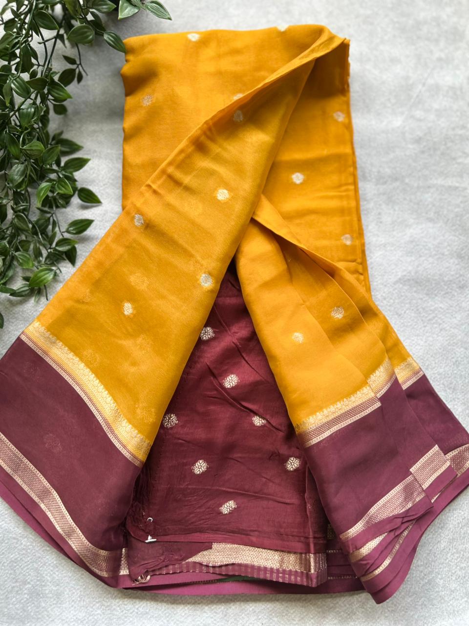 Mustard semi crepe Saree SC106