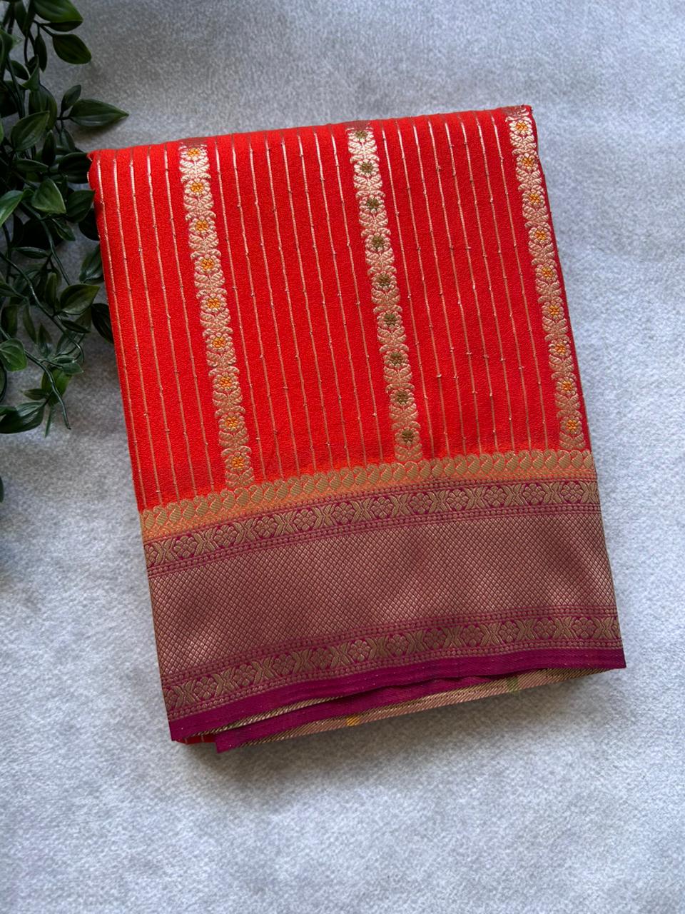 Orange semi crepe Saree SCS106