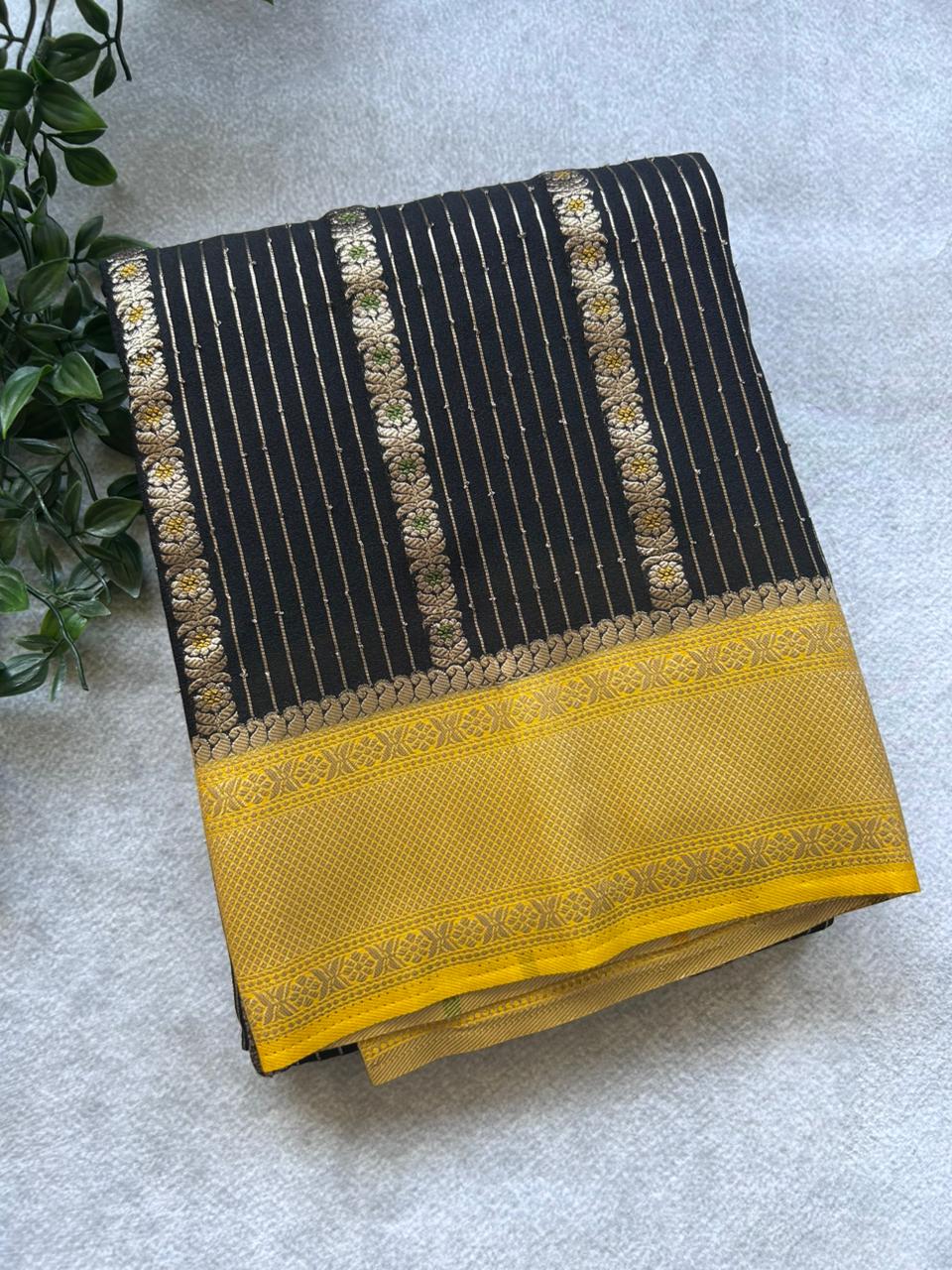 Black semi crepe Saree SCS106