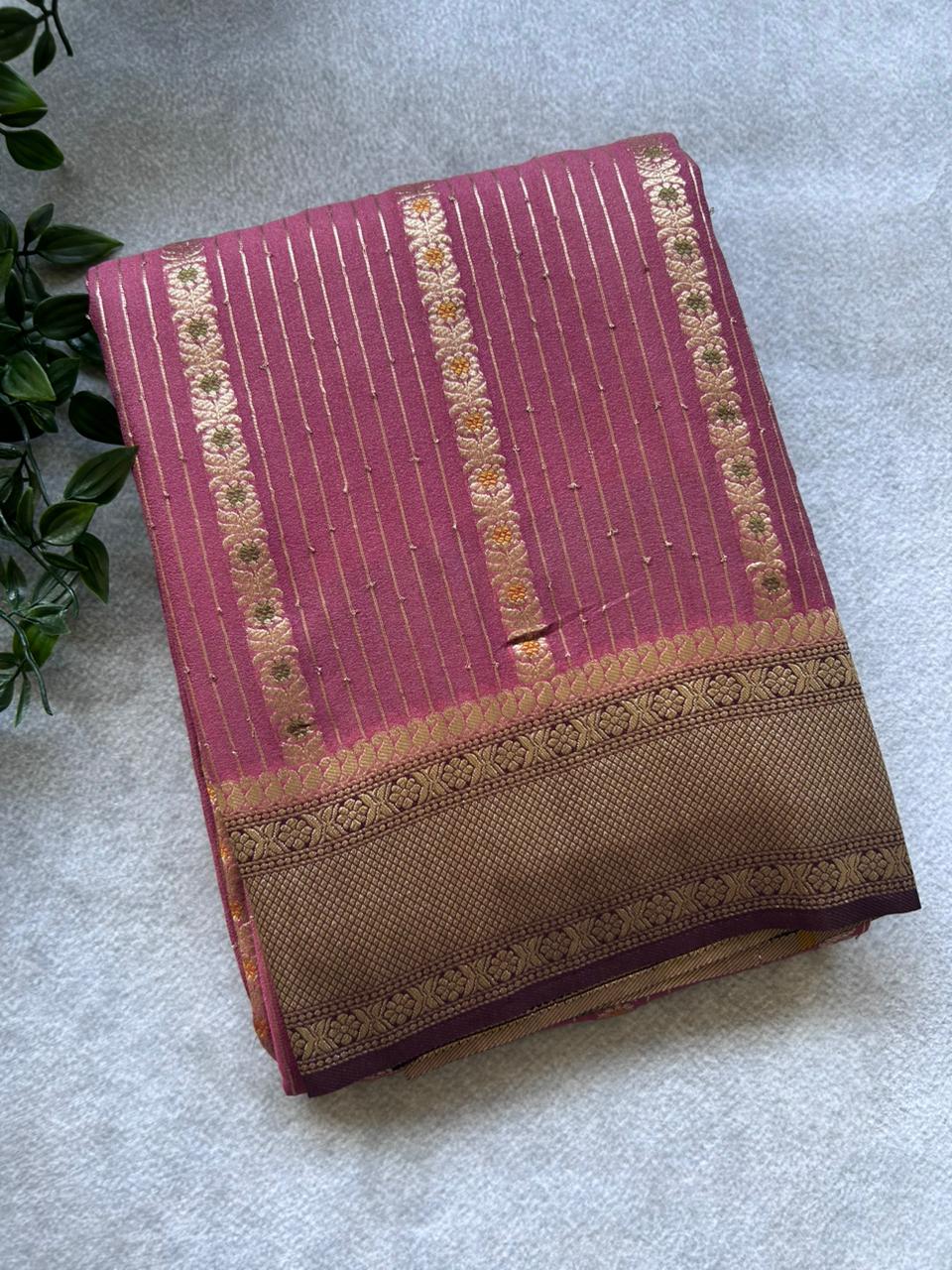 Onion pink semi crepe Saree SCS106