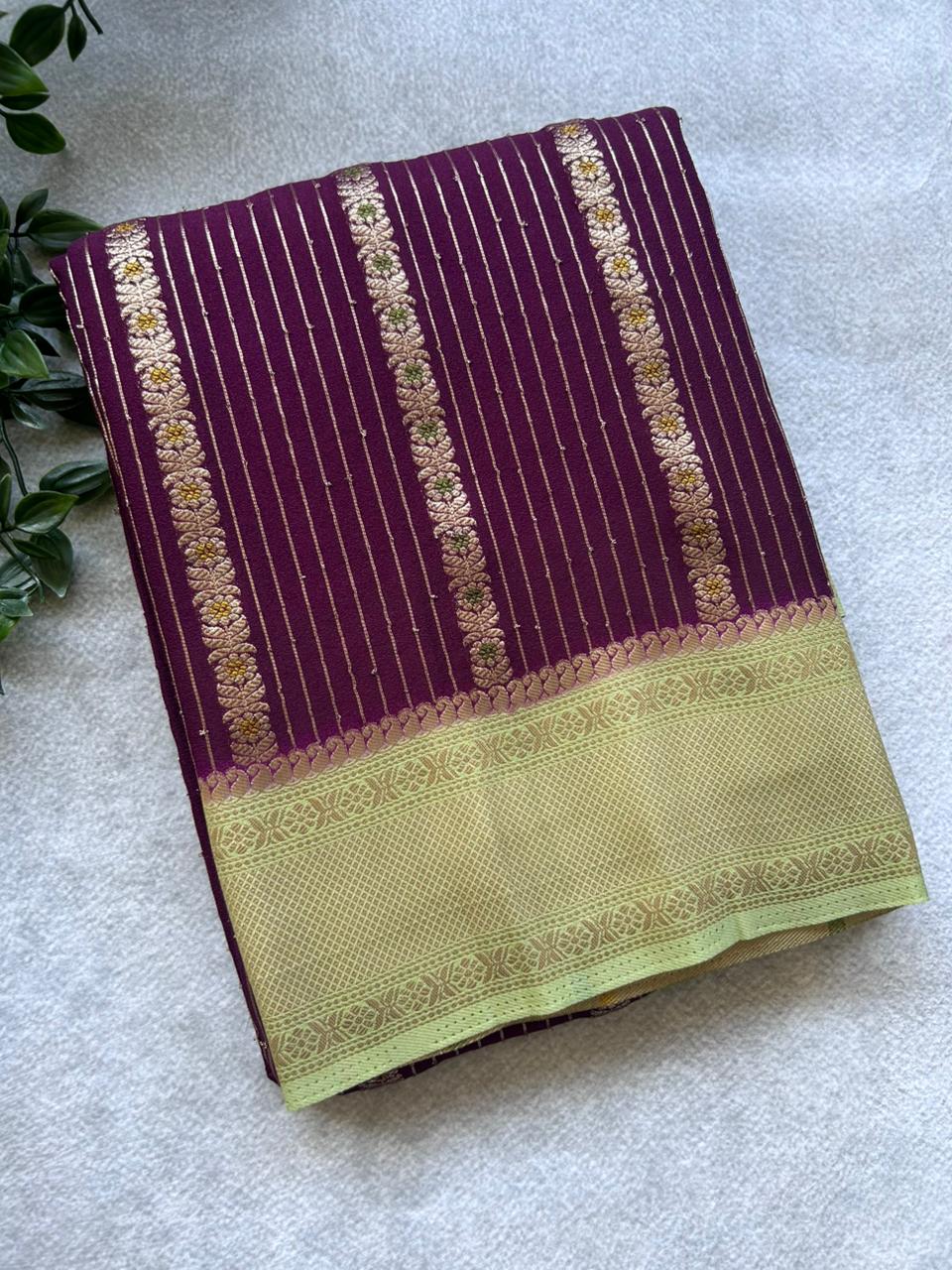 Wine semi crepe Saree SCS106