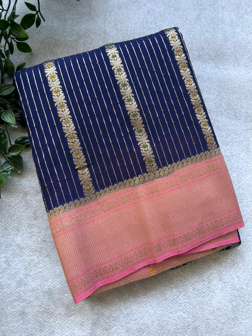 Navy blue semi crepe Saree SCS106