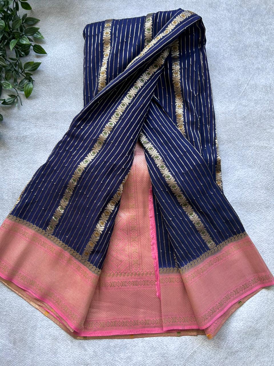 Navy blue semi crepe Saree SCS106