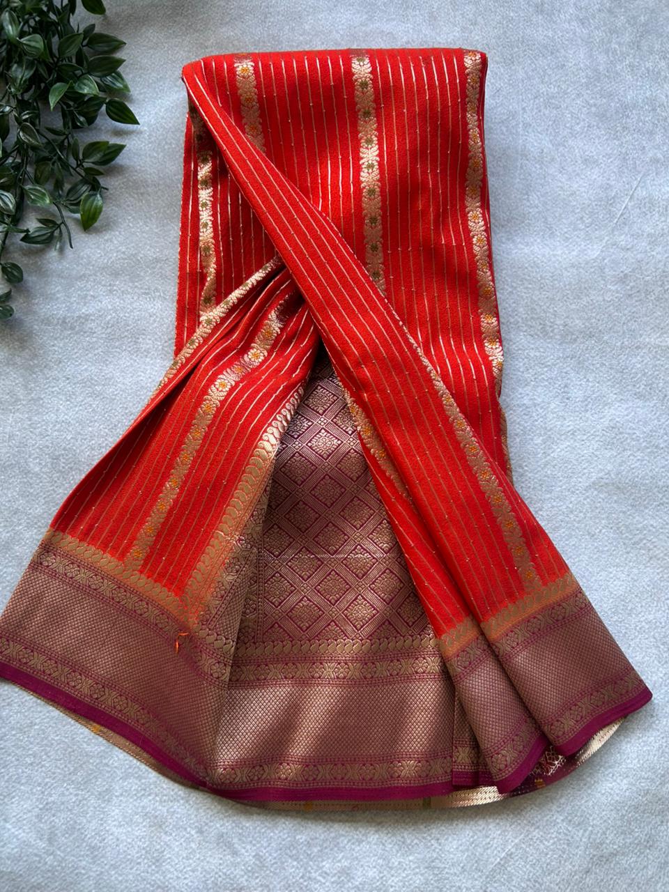 Orange semi crepe Saree SCS106