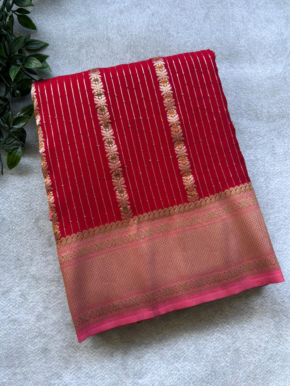 Red semi crepe Saree SCS106