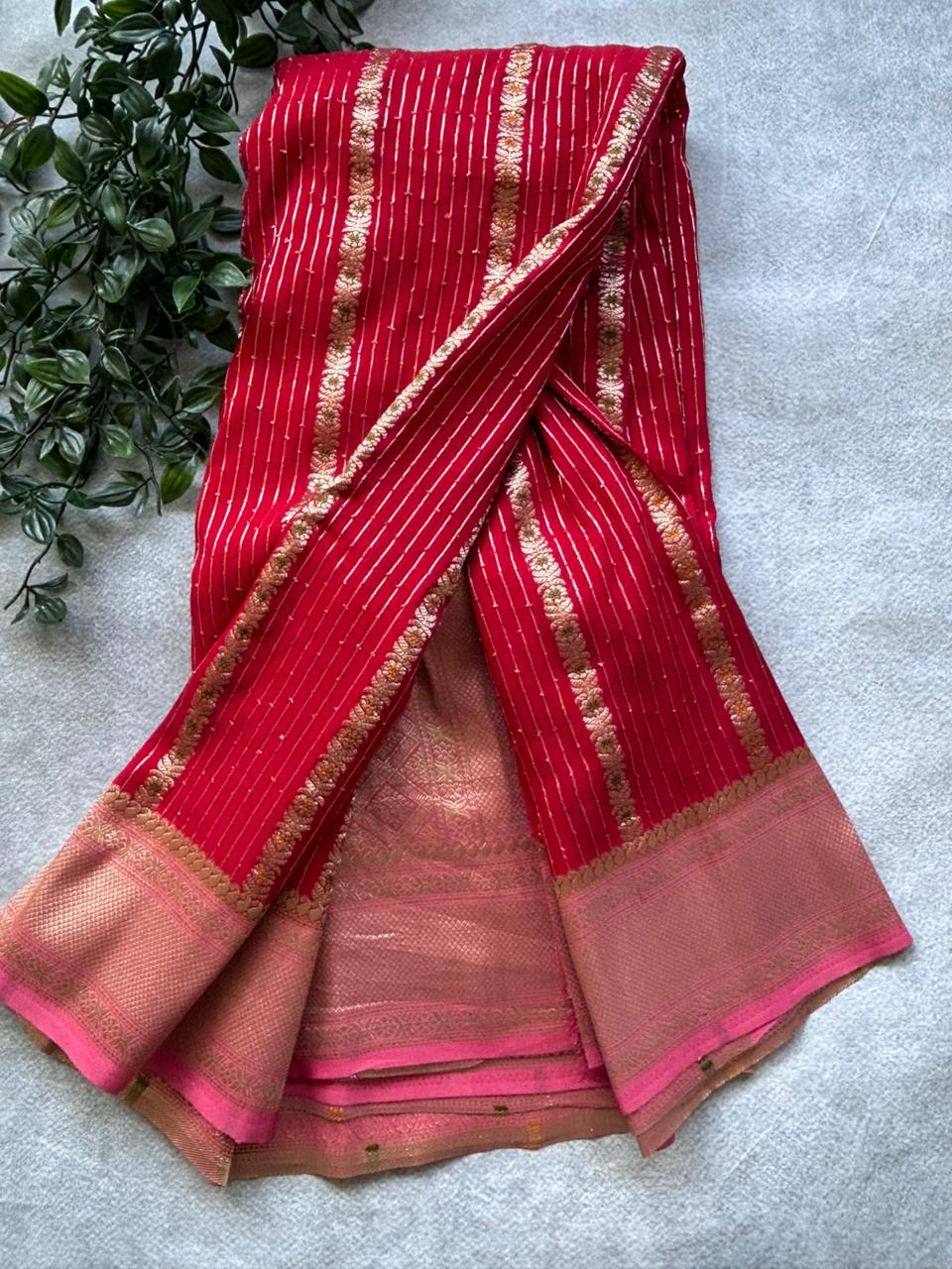 Red semi crepe Saree SCS106