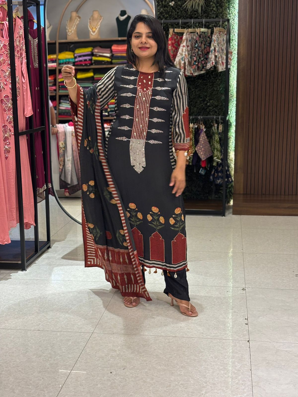 Black Crepe Digital Print  Kurtha 533