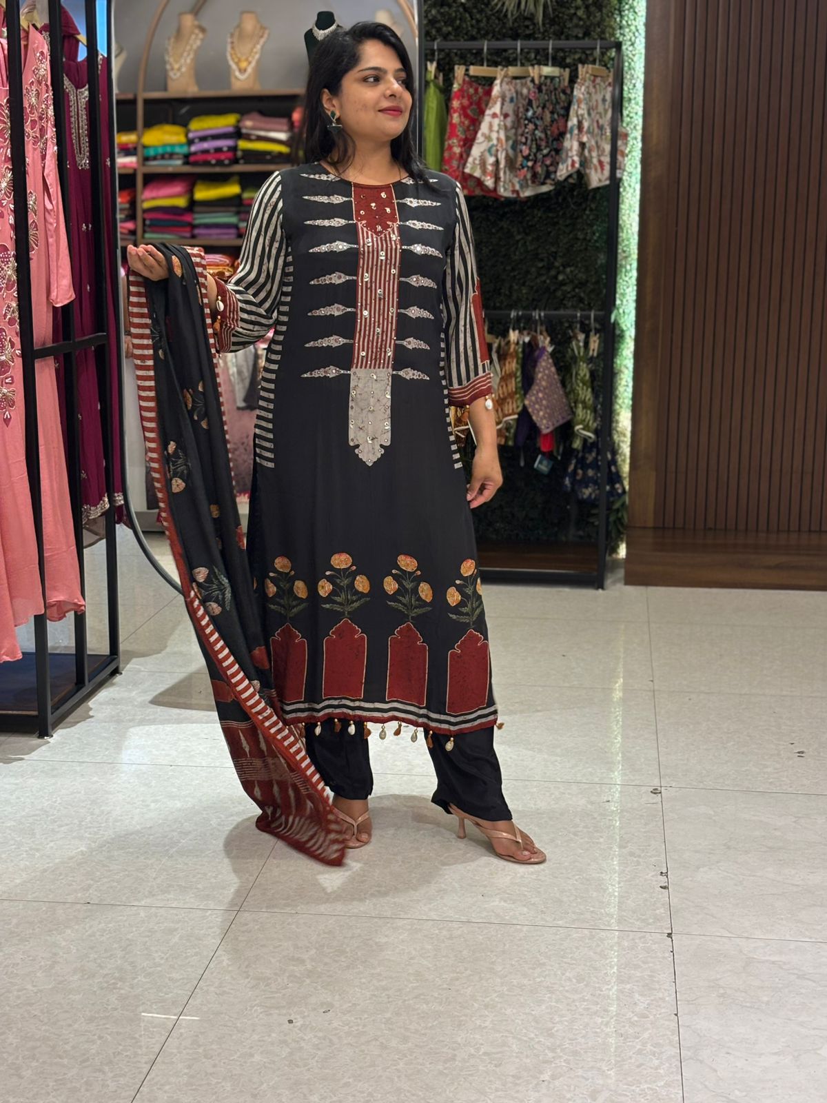 Black Crepe Digital Print  Kurtha 533
