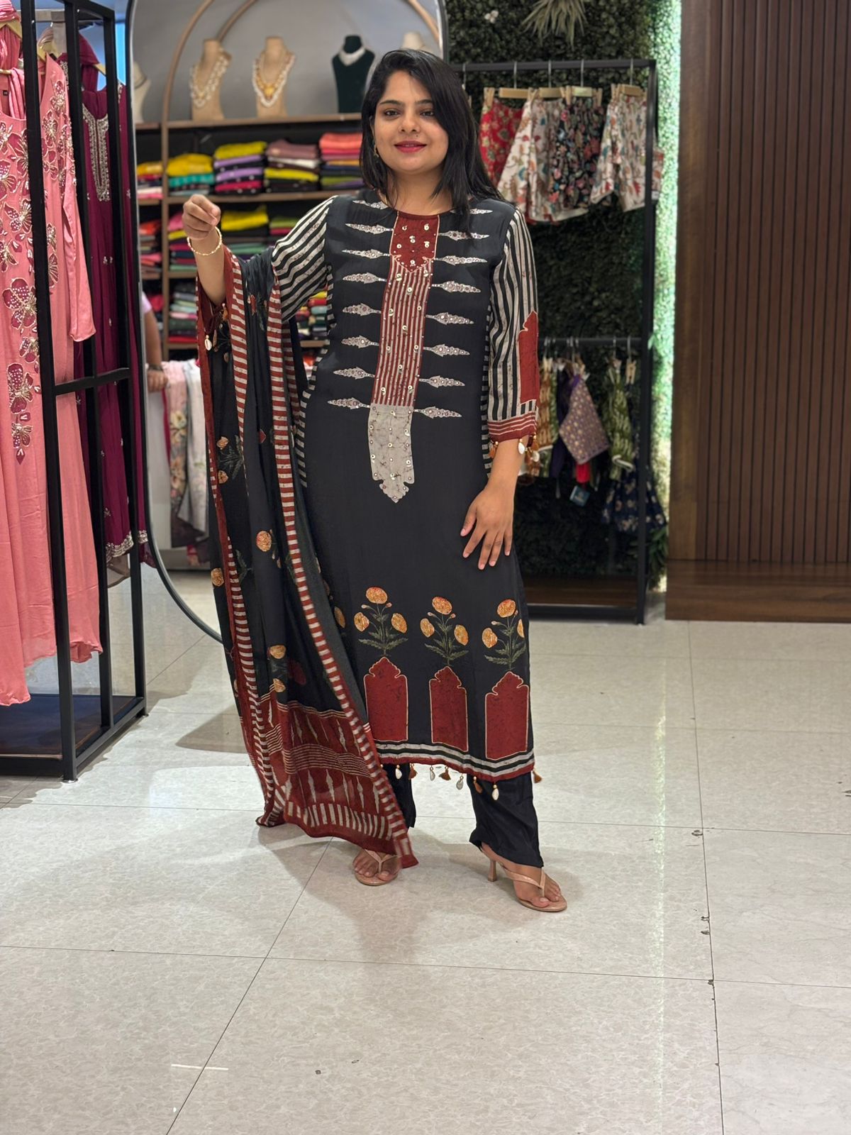 Black Crepe Digital Print  Kurtha 533
