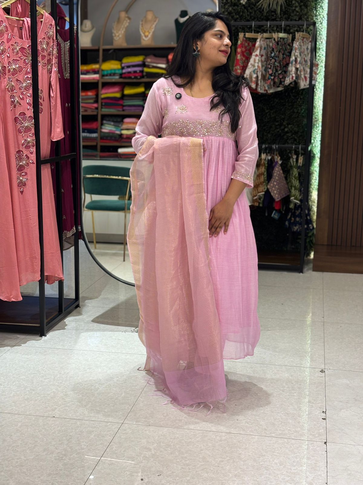 Baby pink Mul Chanderi  Airline Kurtha 898