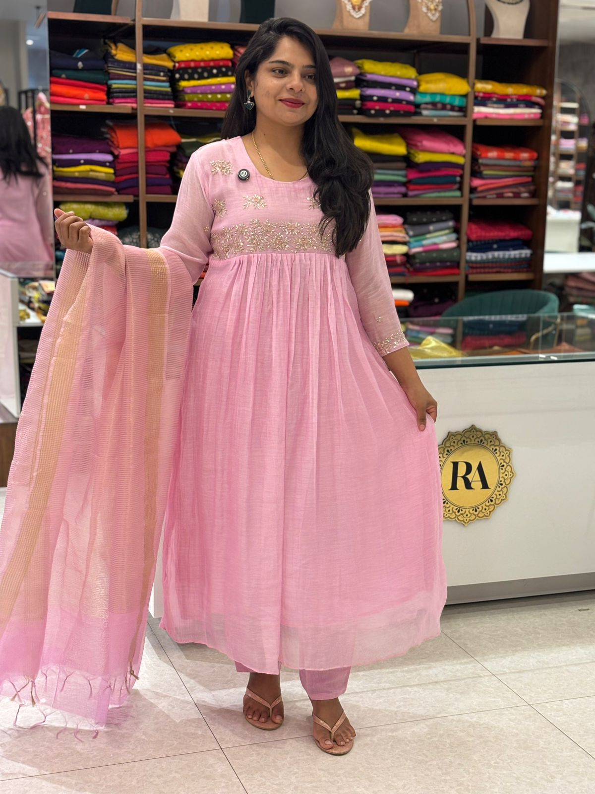 Baby pink Mul Chanderi  Airline Kurtha 898