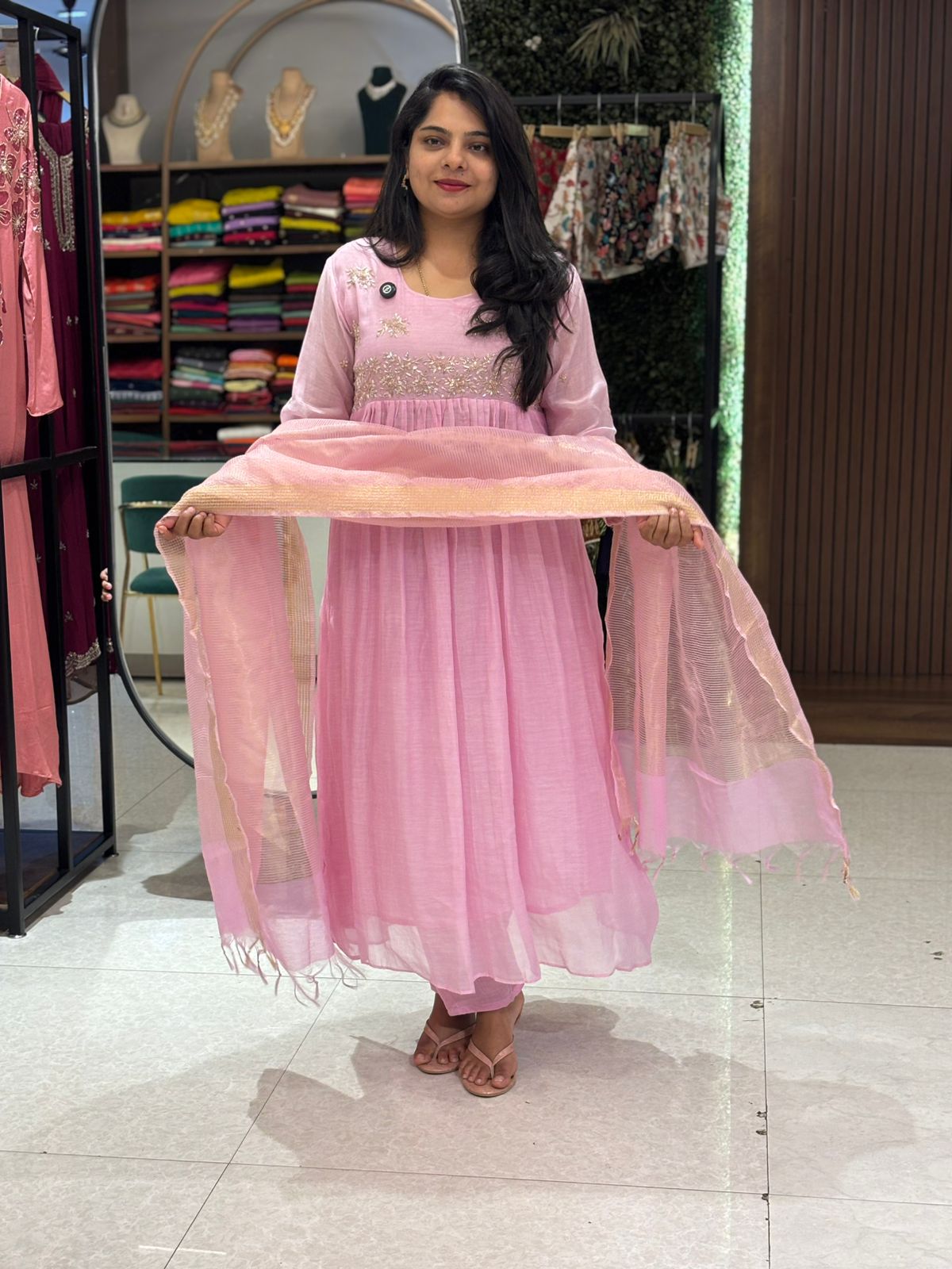 Baby pink Mul Chanderi  Airline Kurtha 898