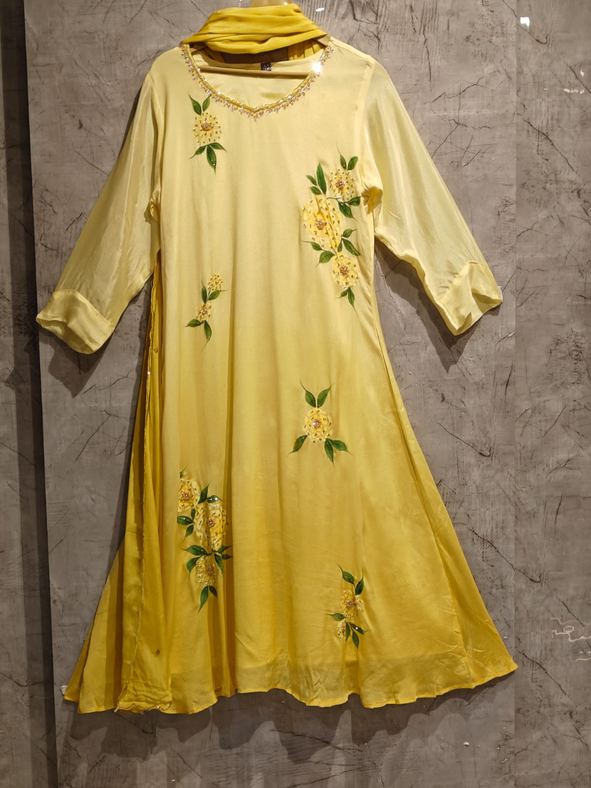 yellow Hand Painted Airline Kurtha 551