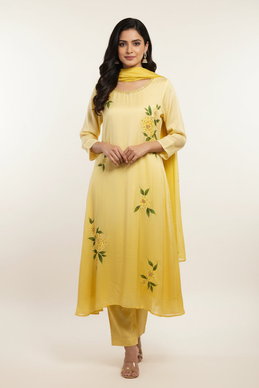 Yellow Hand Painted Airline Kurtha 861