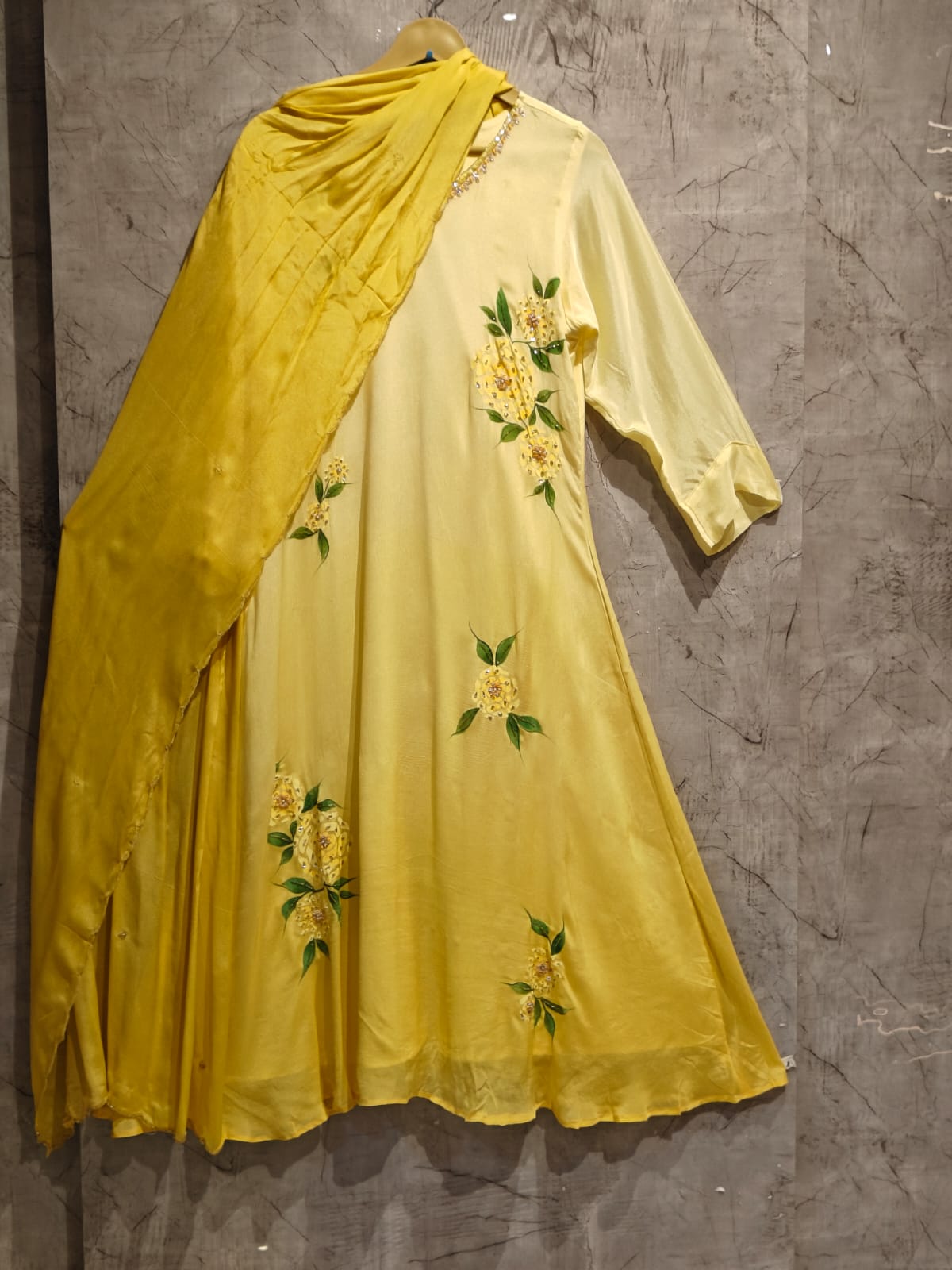 yellow Hand Painted Airline Kurtha 551