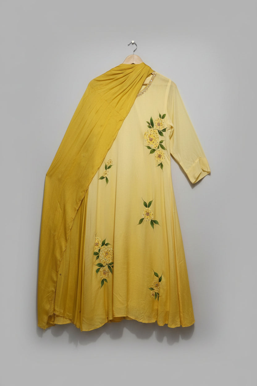 Yellow Hand Painted Airline Kurtha 765
