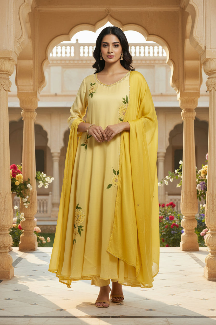 yellow Hand Painted Airline Kurtha 551
